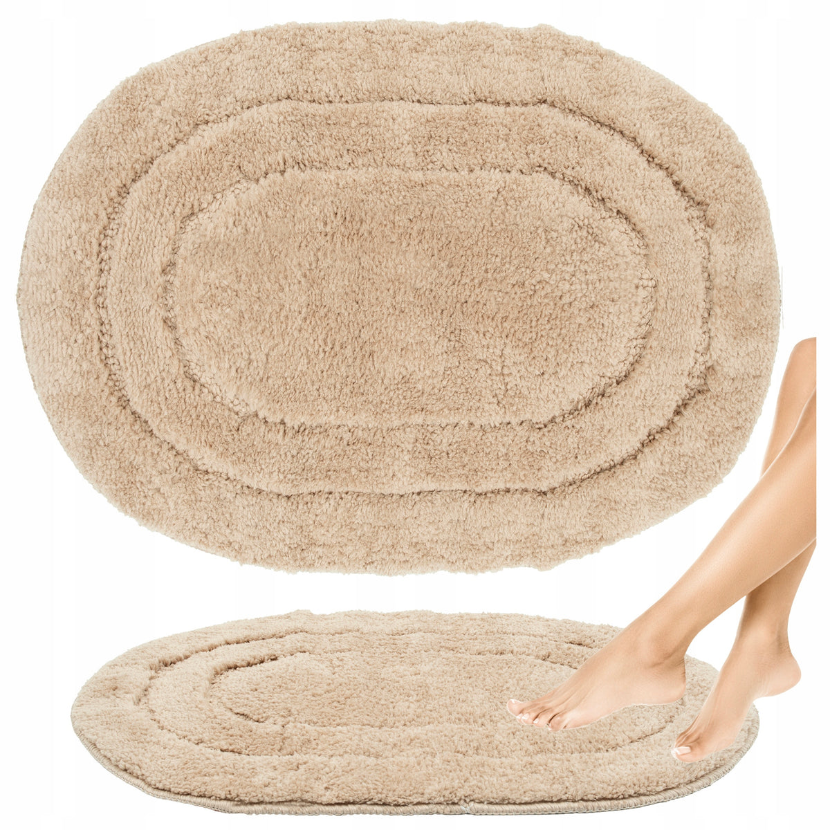 BEIGE BATHROOM rug, SOFT, ABSORBENT, ANTI-SLIP MAT, 50x80CM