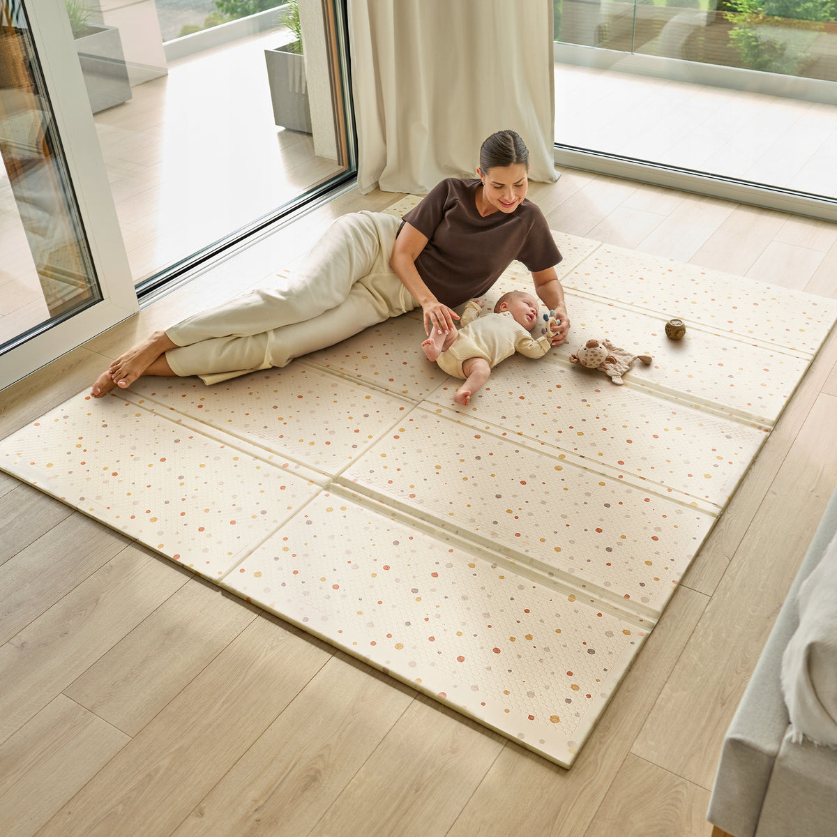 BEIGE BOHO Foam Educational Mat LARGE Double Sided180x201cm Lionelo Zora Manufacturer code LO-ZORA