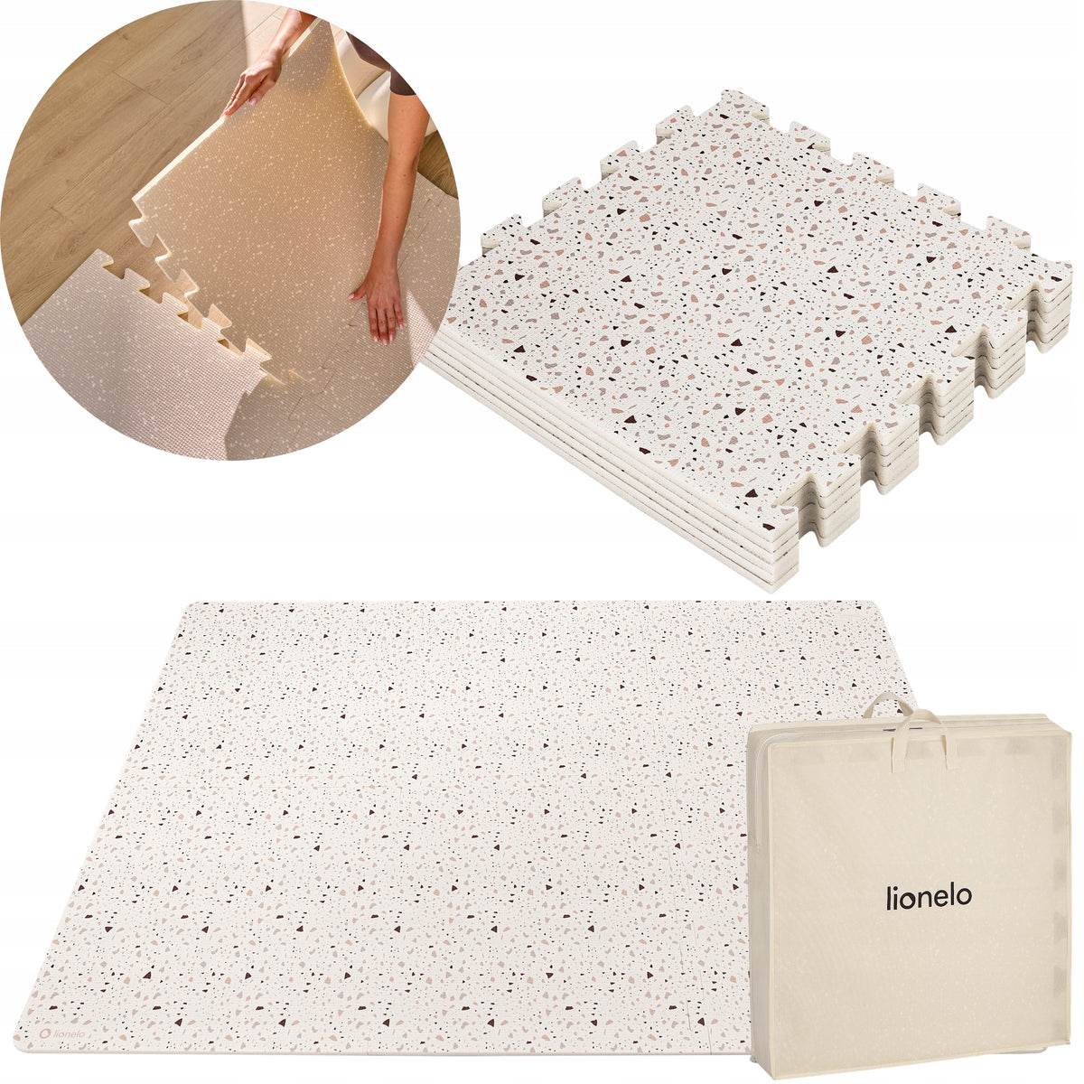 BEIGE Educational mat foam puzzle WITHOUT SMELL 173x116cm Lionelo Yoka Packaging status original