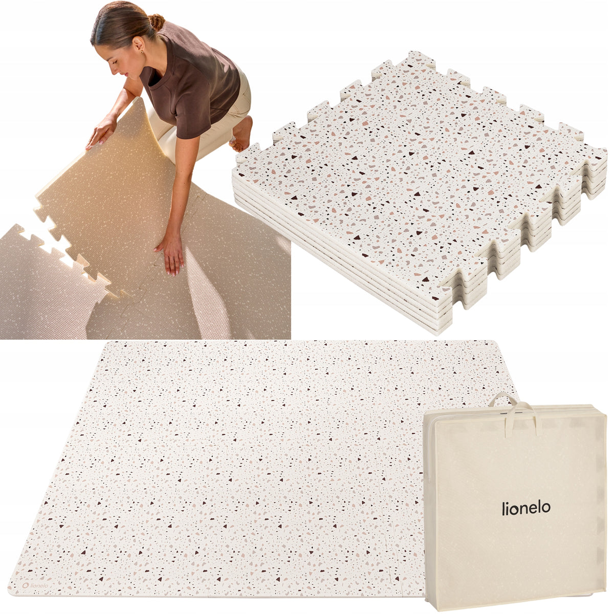 BEIGE Educational mat foam puzzle WITHOUT SMELL 173x116cm Lionelo Yoka