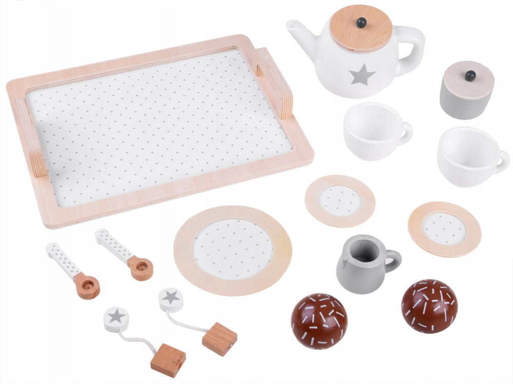 BEIGE Winter Wooden Tea Set with Stars Cups Tray ZA4124 Manufacturer code ZA4124