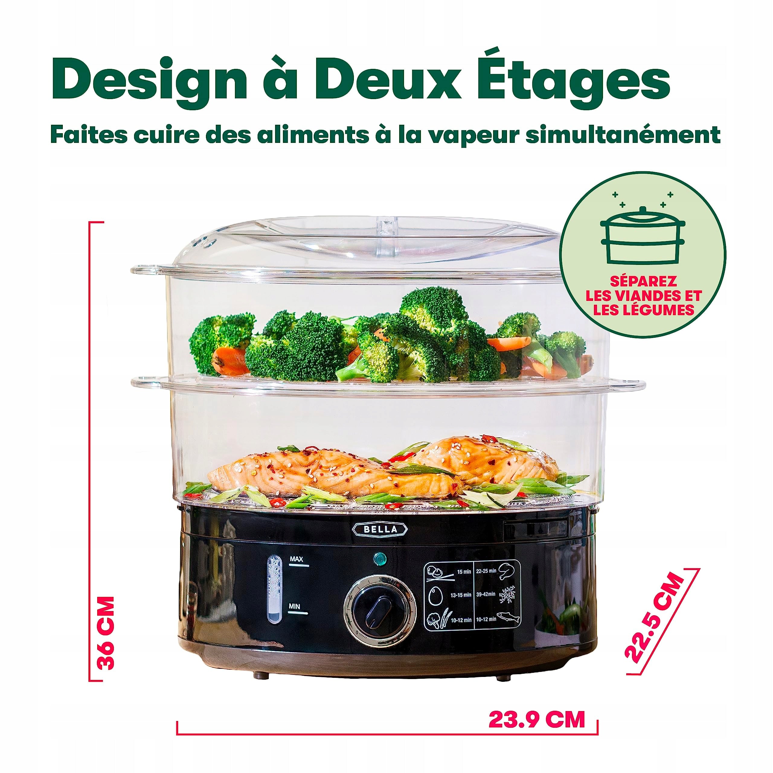 BELLA Two-Tier Steamer with Quick Cooking Baskets 7L Black Manufacturer code 829486177026