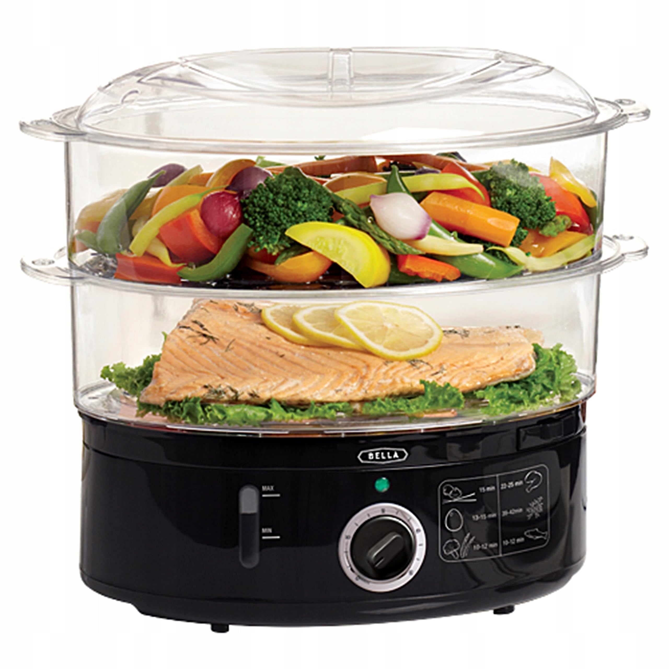 BELLA Two-Tier Steamer with Quick Cooking Baskets 7L Black