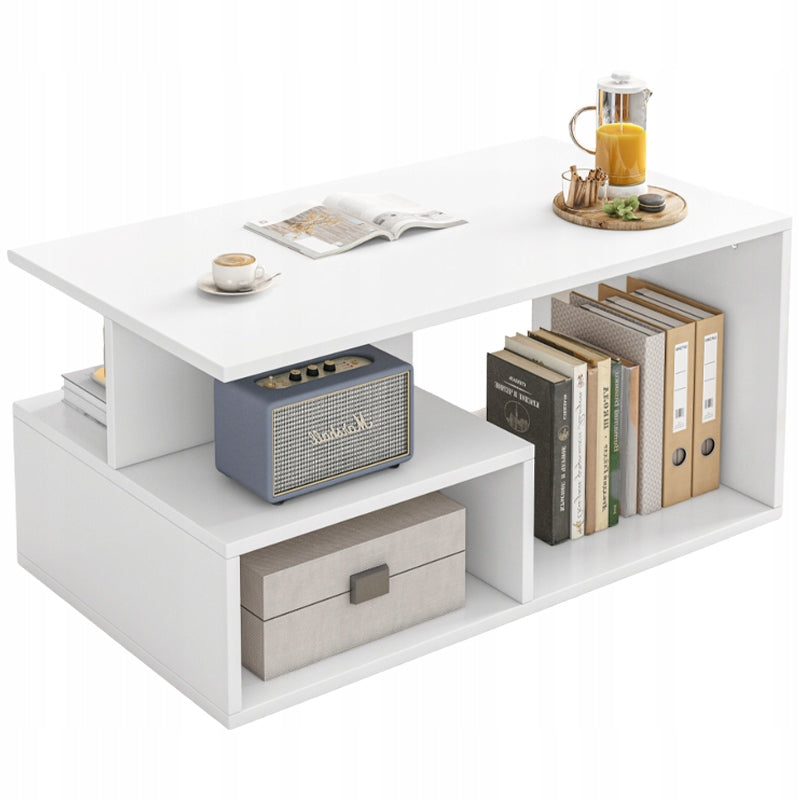 BENCH COFFEE TABLE WHITE MODERN WITH SHELF LIVING ROOM LOFT LARGE 90 CM
