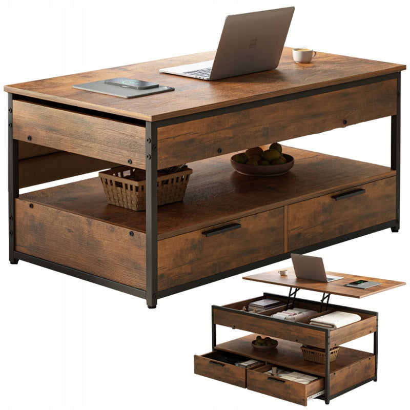 BENCH WOODEN COFFEE TABLE LOFT FOLDING DRAWERS LIVING ROOM TABLE 100 CM