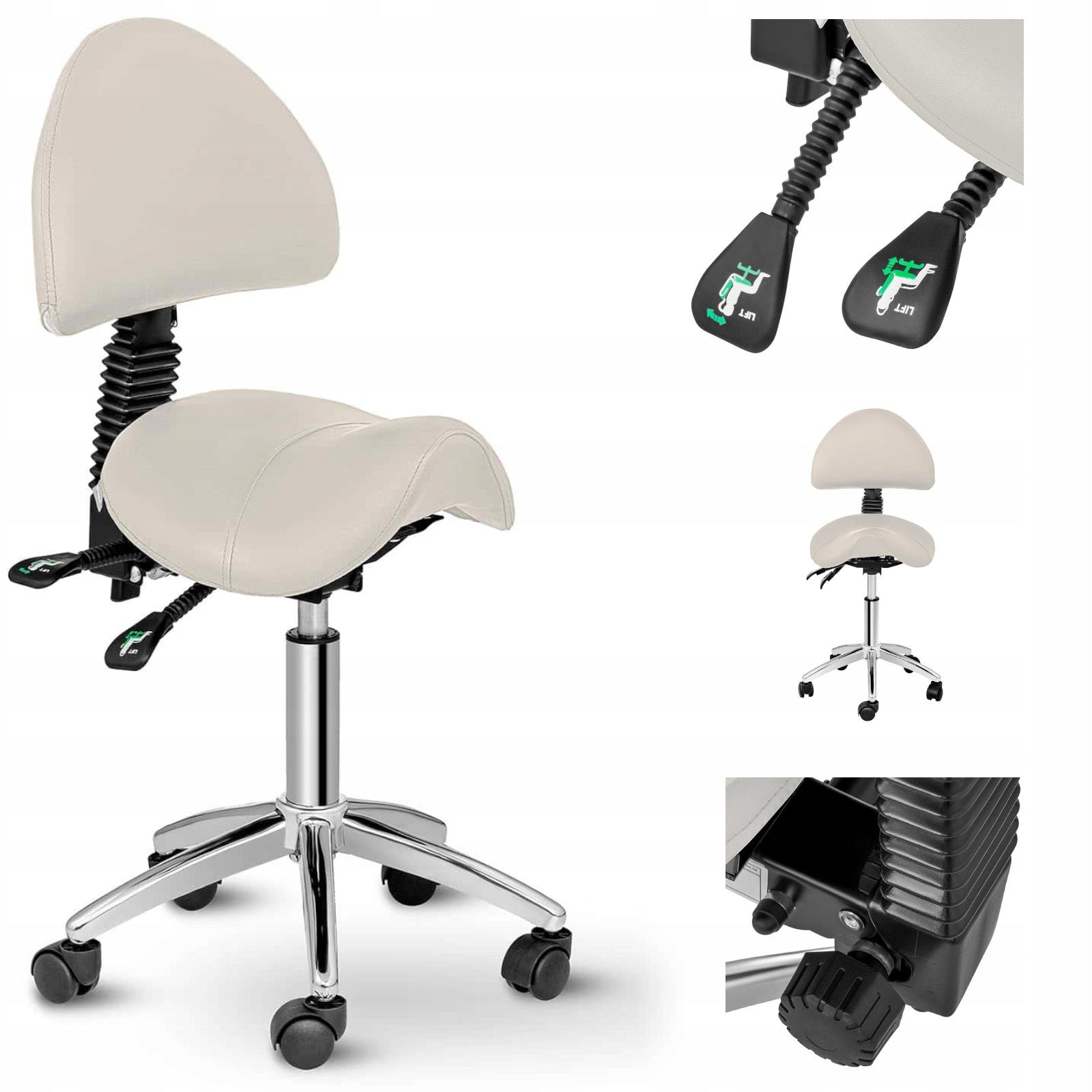 BERLIN Adjustable Saddle Cosmetic Chair with Swivel Backrest - Beige