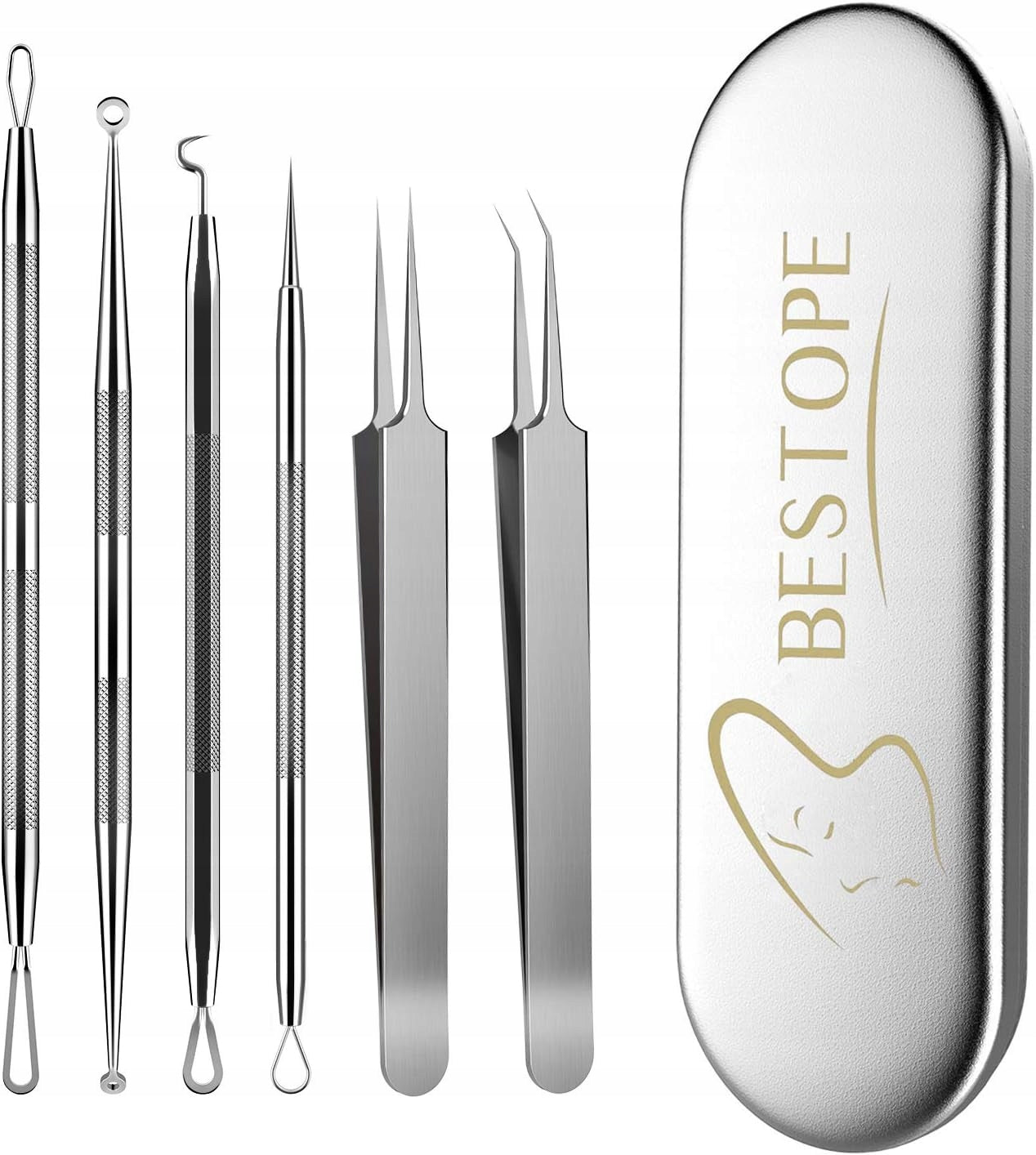 BESTOPE PRO 6-Piece Blackhead Removal Kit Stainless Steel Handle