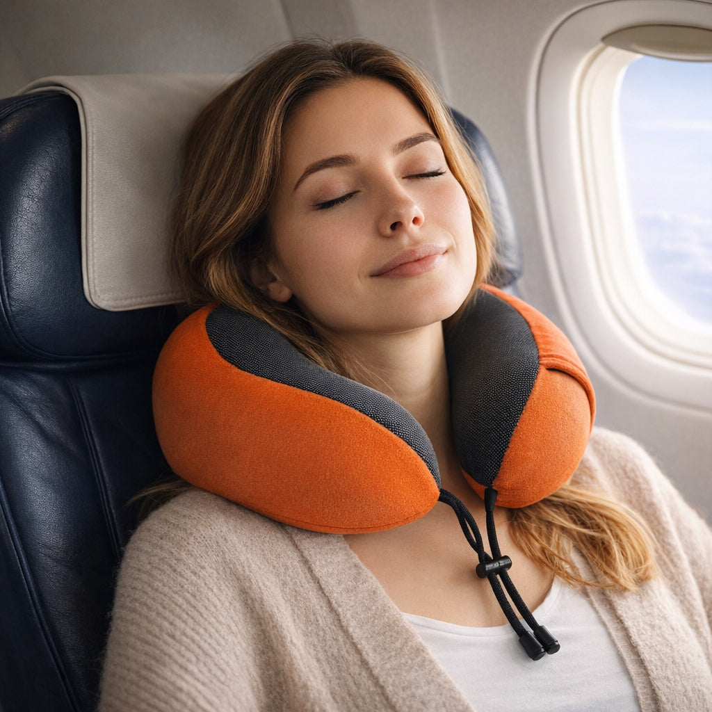 BETLEWSKI Travel pillow memory for neck airplane car comfortable holiday Manufacturer code BTP-01 POMARANCZOWY