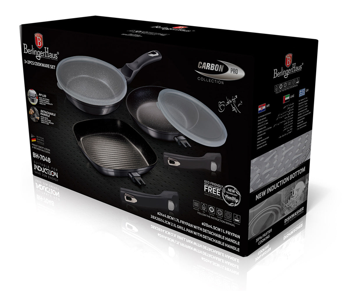 BH-7048 - Set of pans with lids 5 el. BERLINGER HAUS CARBON induction Packaging status original