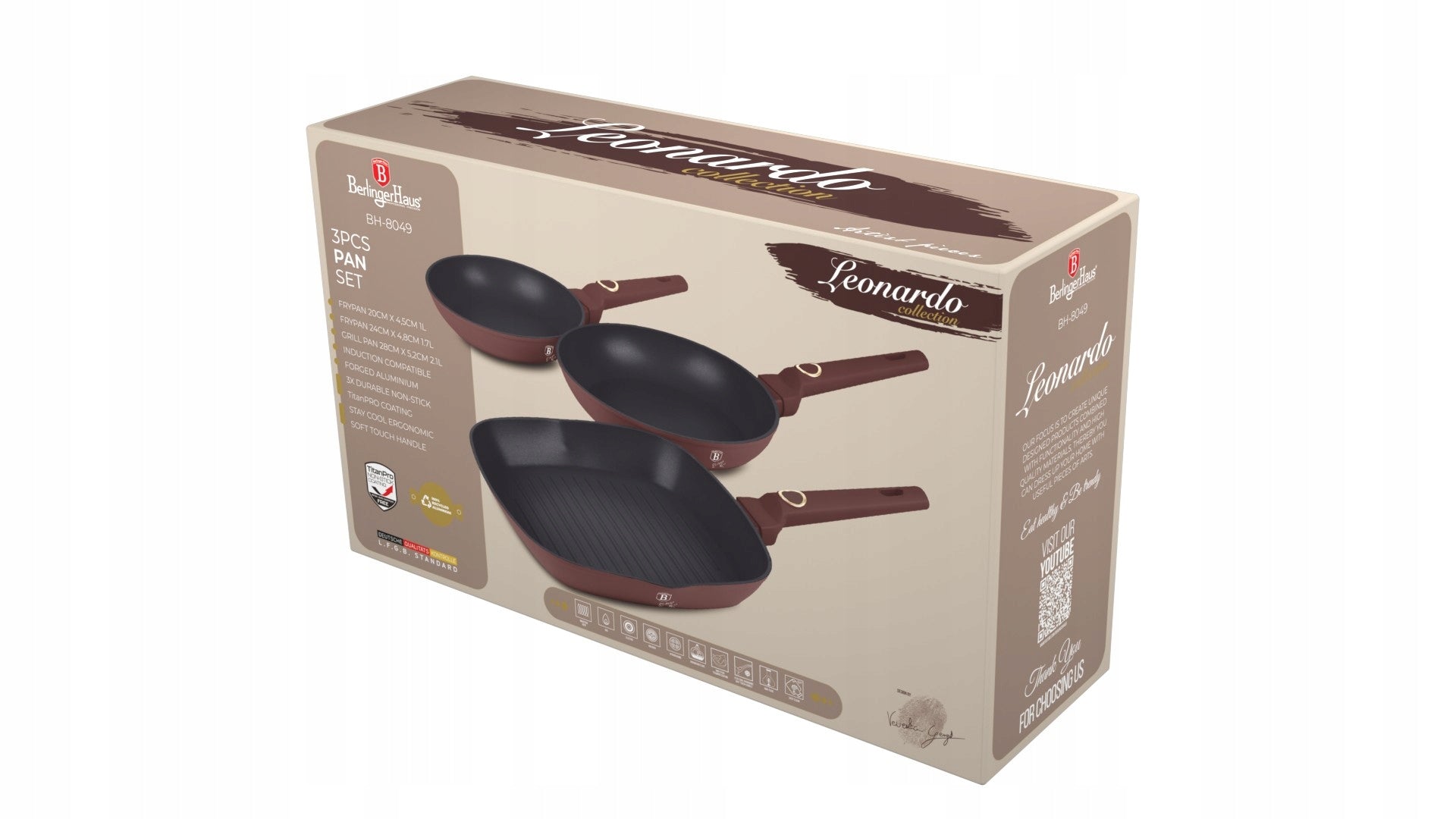 BH-8049 - Titanium Pan Set 3 el. BERLINGER HAUS LEONARDO induction Packaging status original