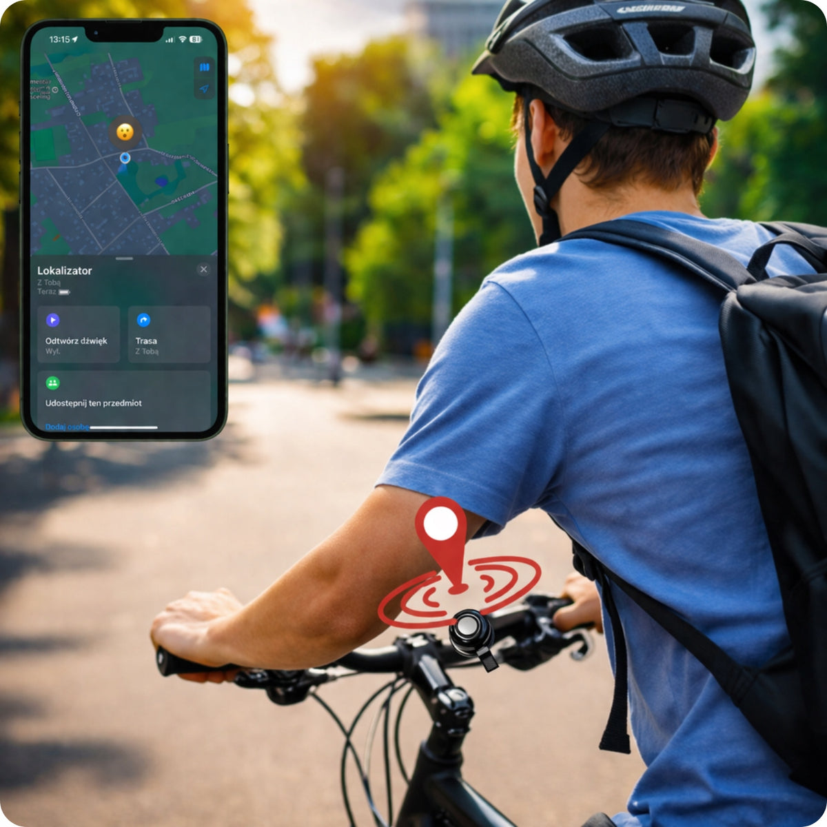 BICYCLE BELL WITH LOCATOR APPLE FIND MY IPHONE TAG SMART CASE Model ABB1 + NLT-20