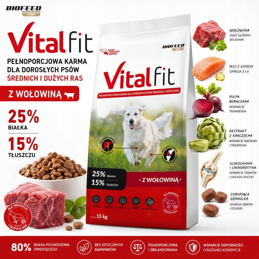 BIOFEED VitalFit Food for Adult Medium Large Breeds BEEF 15kg Brand BioFeed