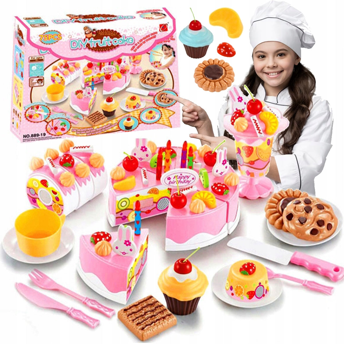 BIRTHDAY CAKE CUTTING SET FOR CHILDREN CANDLES + ACCESSORIES 75 EL