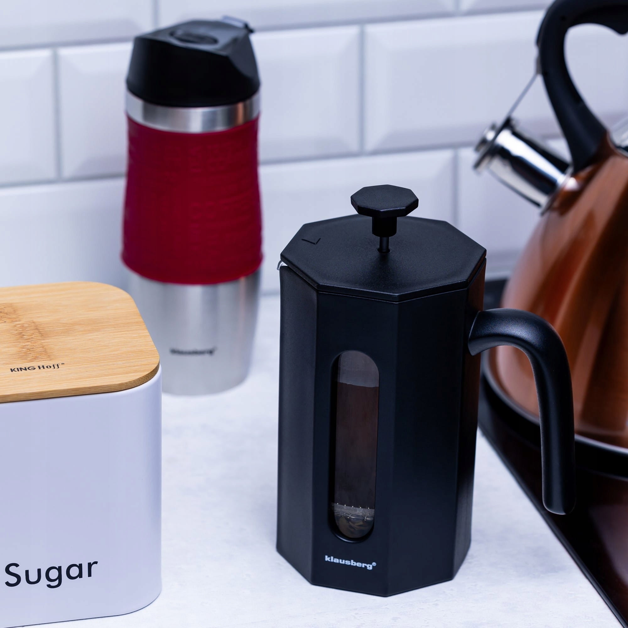BLACK COFFEE AND TEA INFUSER 0,6L GLASS FRENCH PRESS PISTON EAN (GTIN) 5908287276772