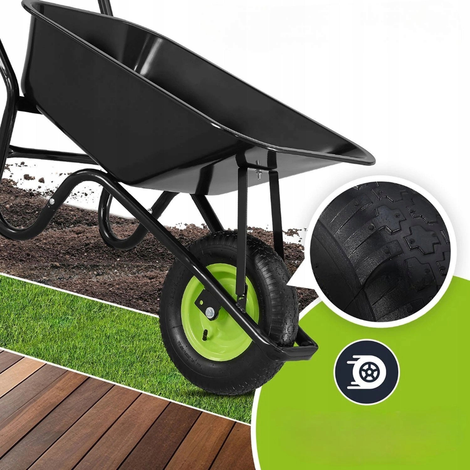 BLACK CONSTRUCTION GARDEN WHEELBARROW 210 KG 100L + WORK GLOVES Wheels number 1