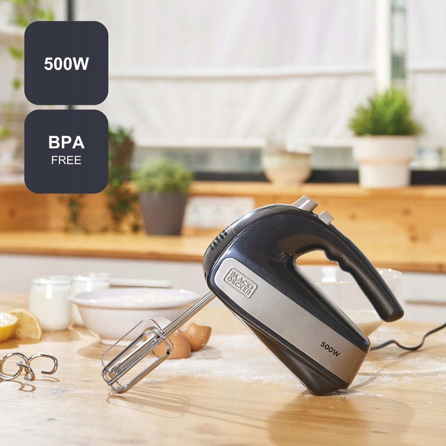 BLACK+DECKER hand mixer 500W stainless steel 5 gears turbo BXMX500E Dominant color black