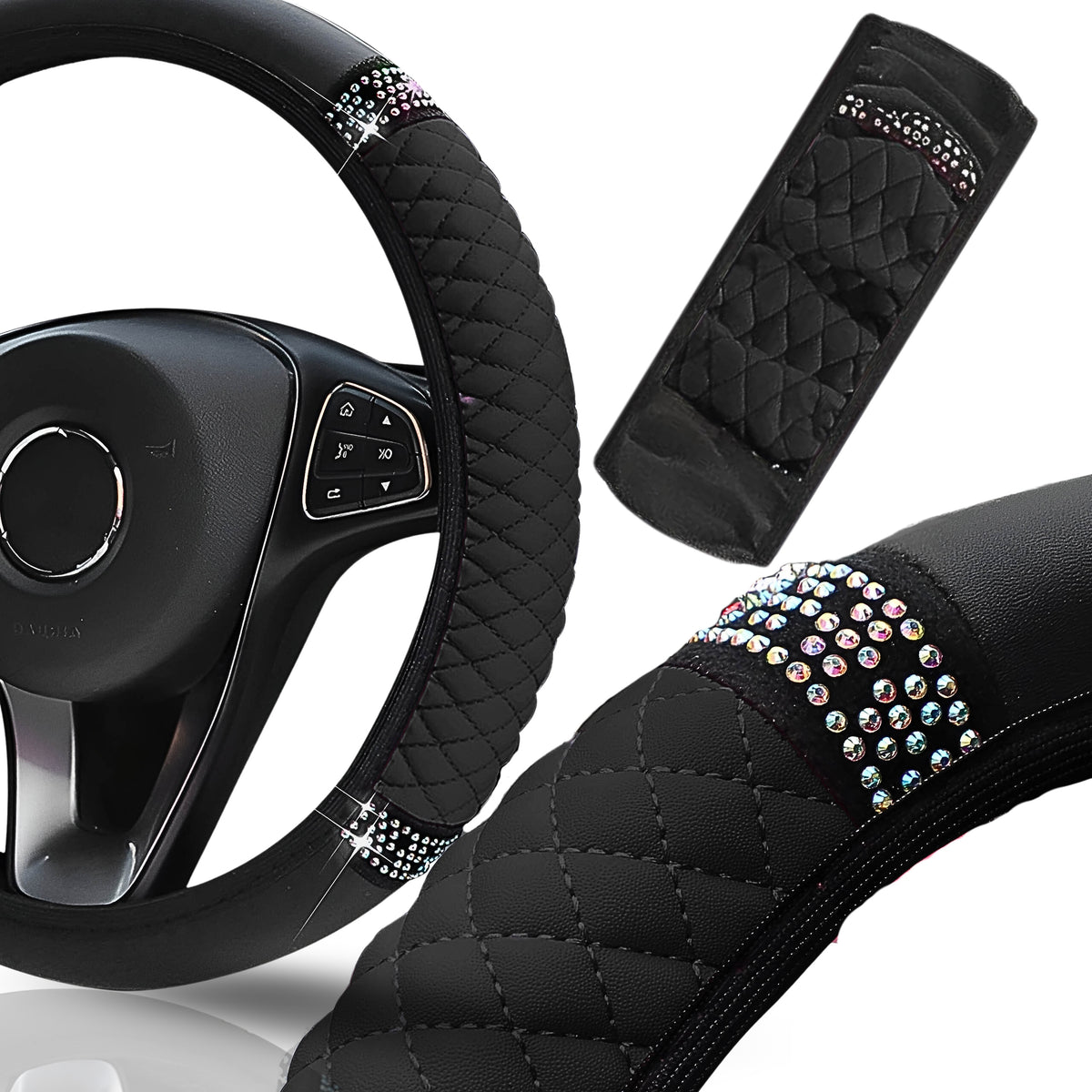 BLACK HANDLEBAR COVER QUILTED SEQUINS UNIVERSAL 36-38CM