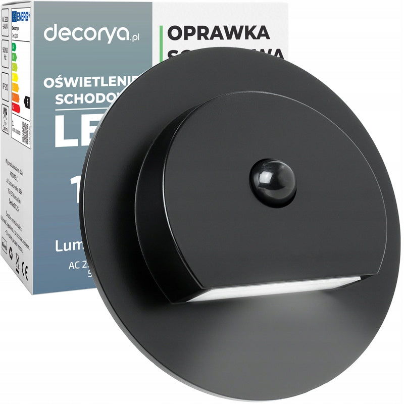 BLACK LED STAIR LIGHT FIXTURE FOR STAIRS DUSK MOTION SENSOR 1W 230V
