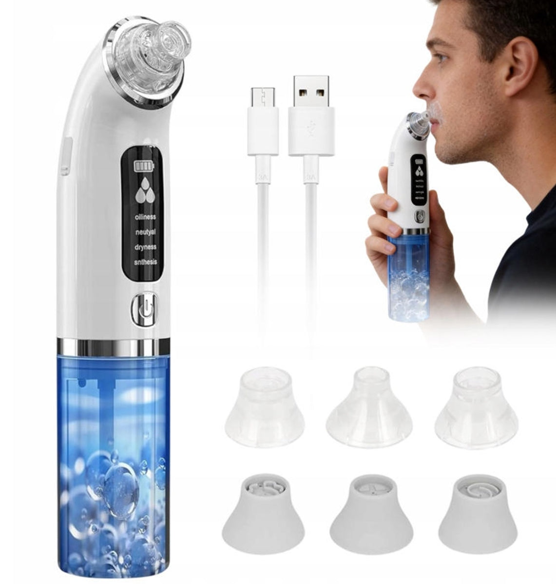 BLACKHEAD VACUUM CLEANER PORES 6 TIPS 4 USB MODES WHITE