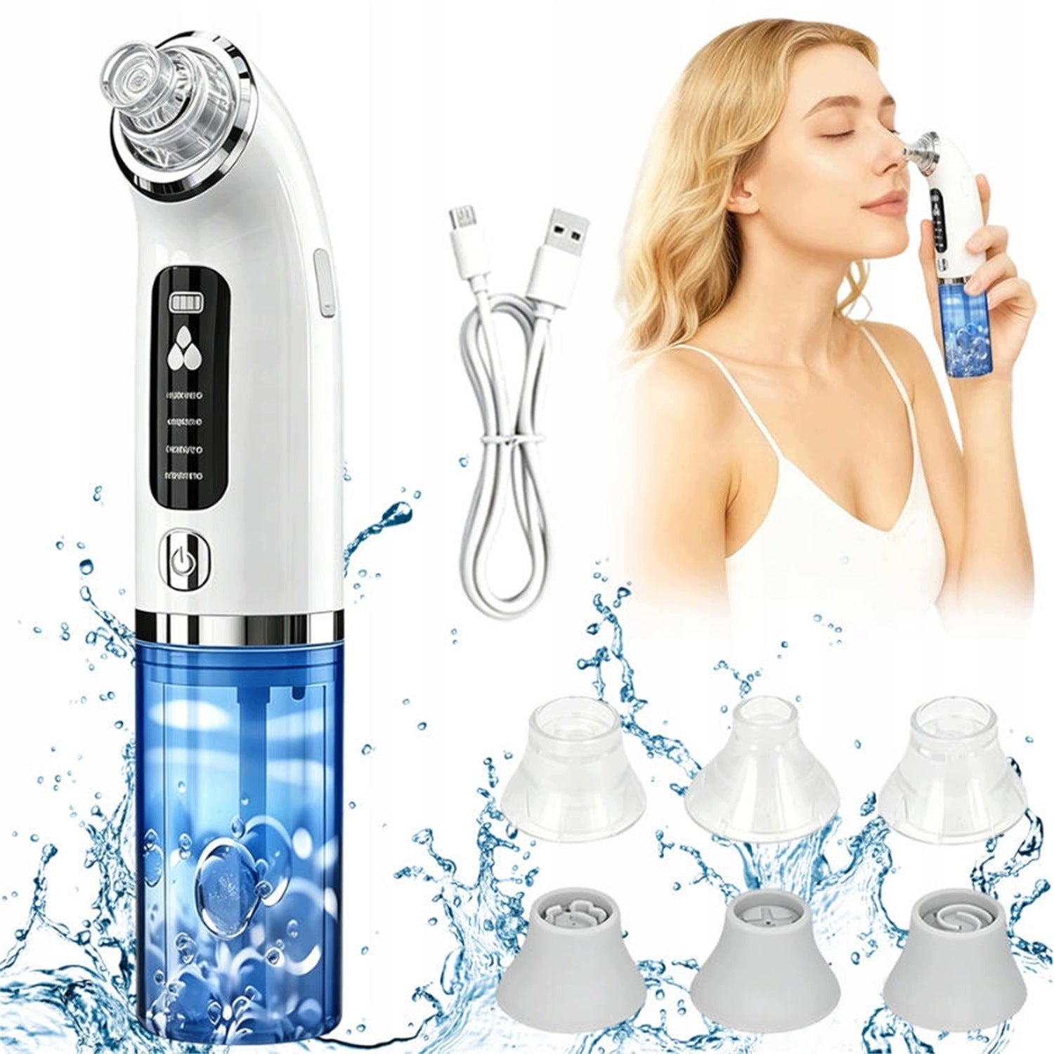 BLACKHEAD VACUUM CLEANER WATER 4 MODES 6 CORDLESS TIPS