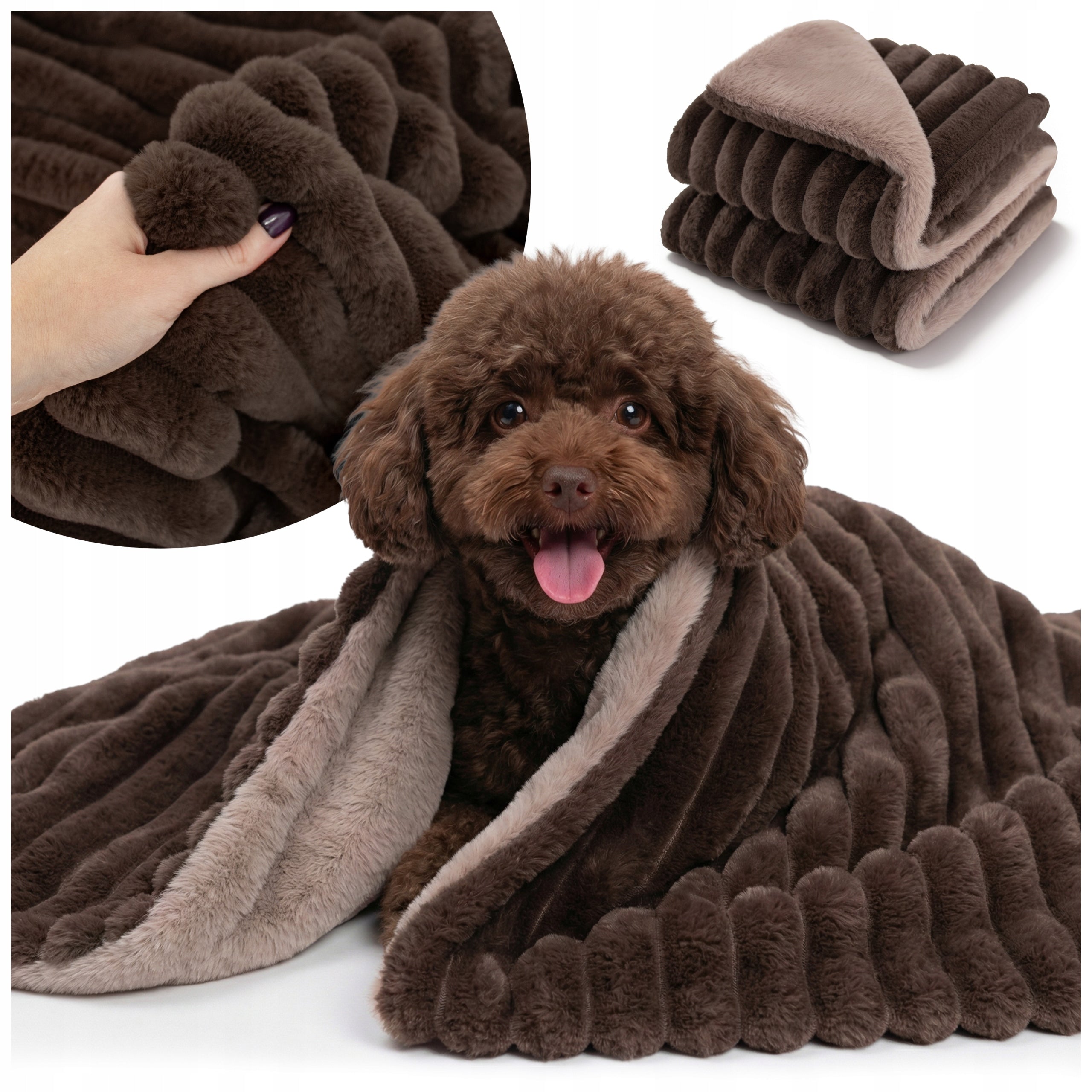 BLANKET FOR DOG CAT DOUBLE-SIDED 100x80 CM WARM WRAPPING FUR BROWN
