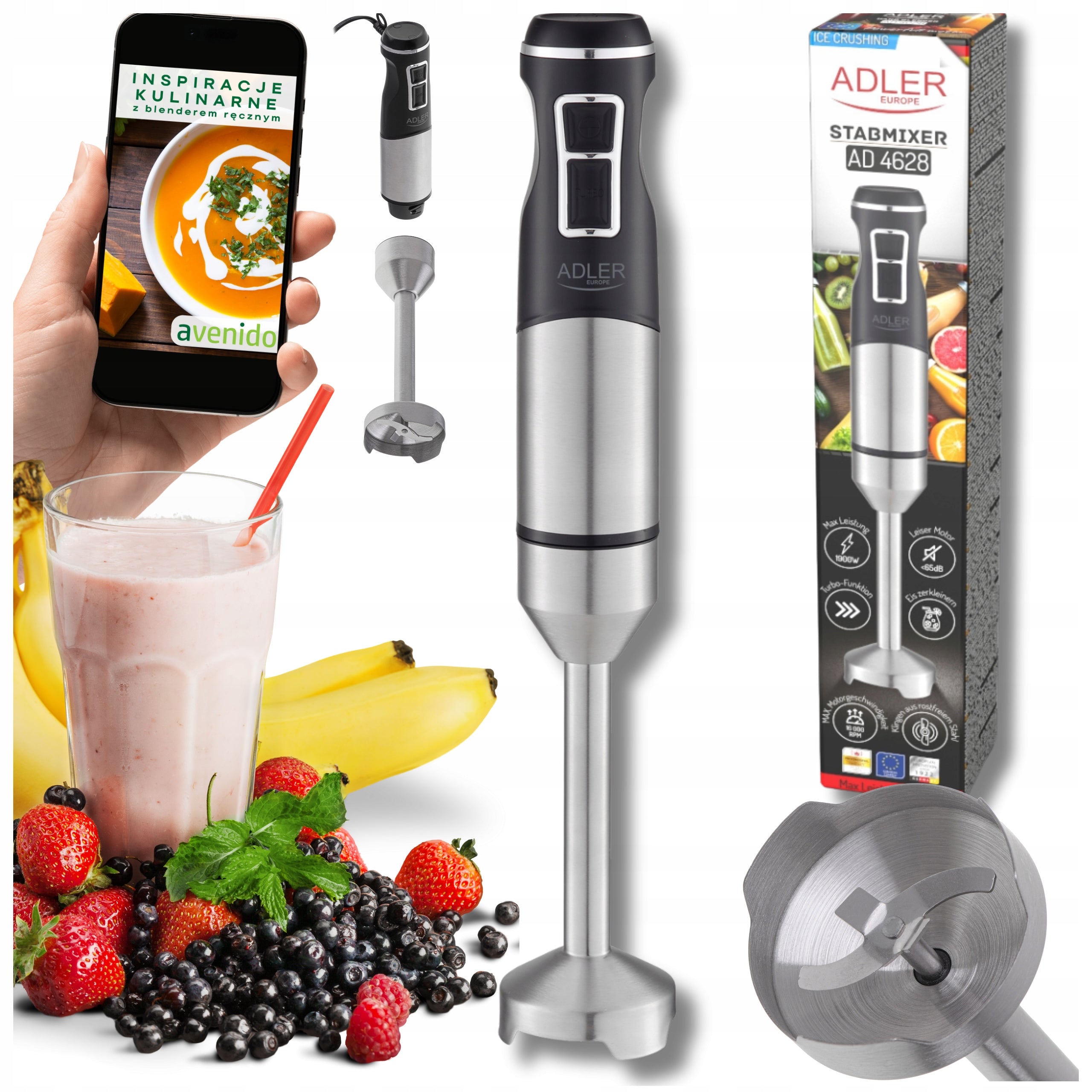 BLENDER HANDHELD MIXER MULTIFUNCTIONAL Turbo Steel Beater Shredder Packaging status original