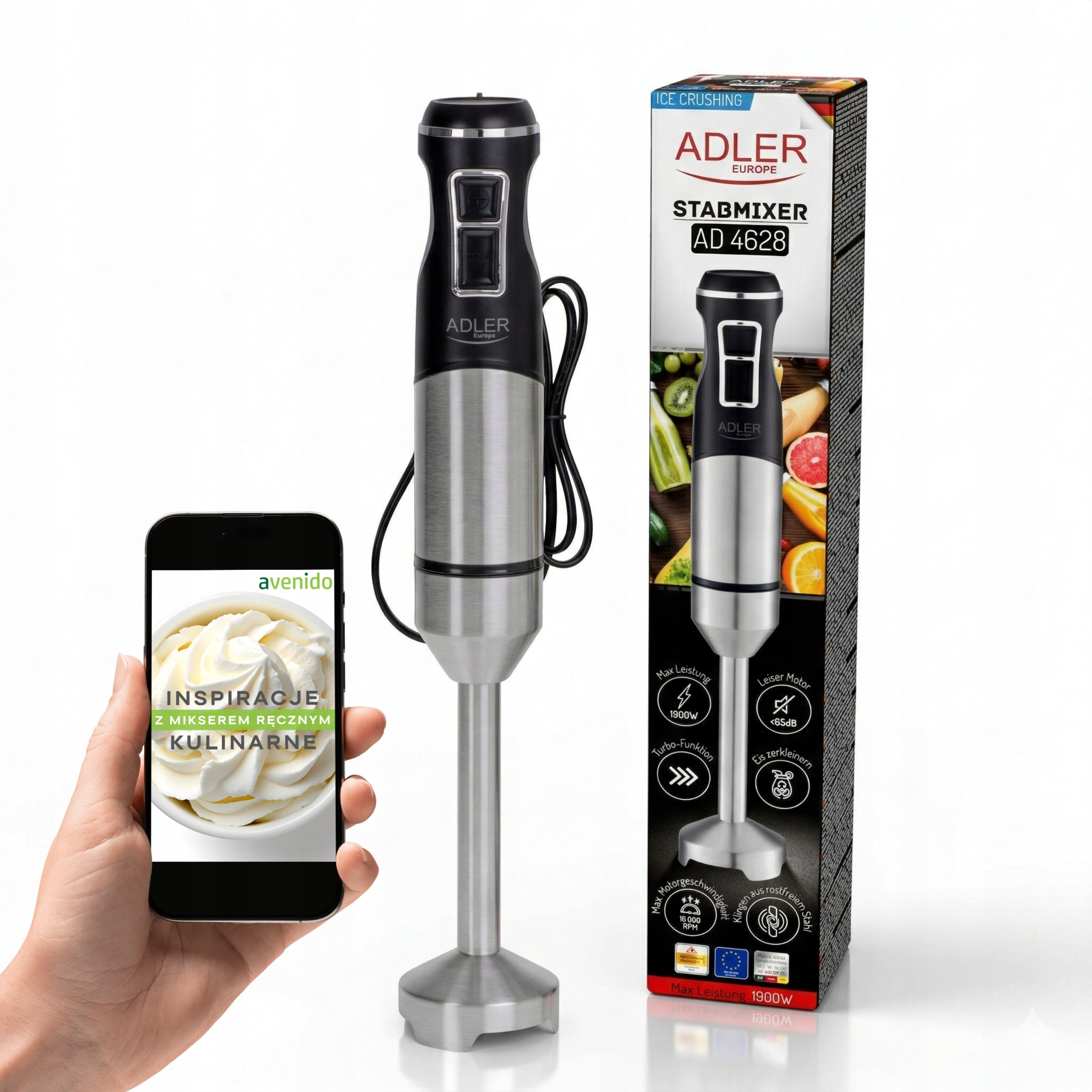 BLENDER HANDHELD MIXER MULTIFUNCTIONAL Turbo Steel Beater Shredder