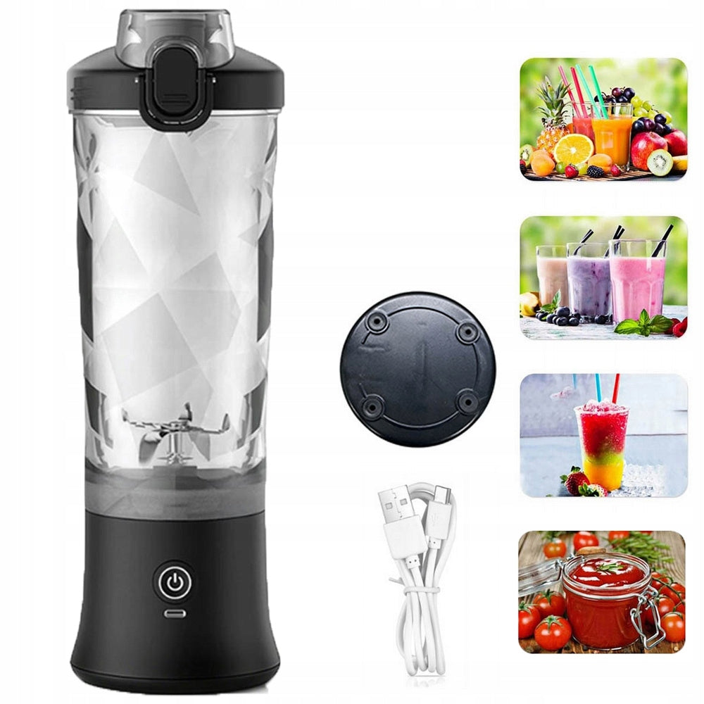 BLENDER PORTABLE SHAKER WIRELESS SMOOTHIE USB 600ML PERSONAL SHEIKH Dominant color black