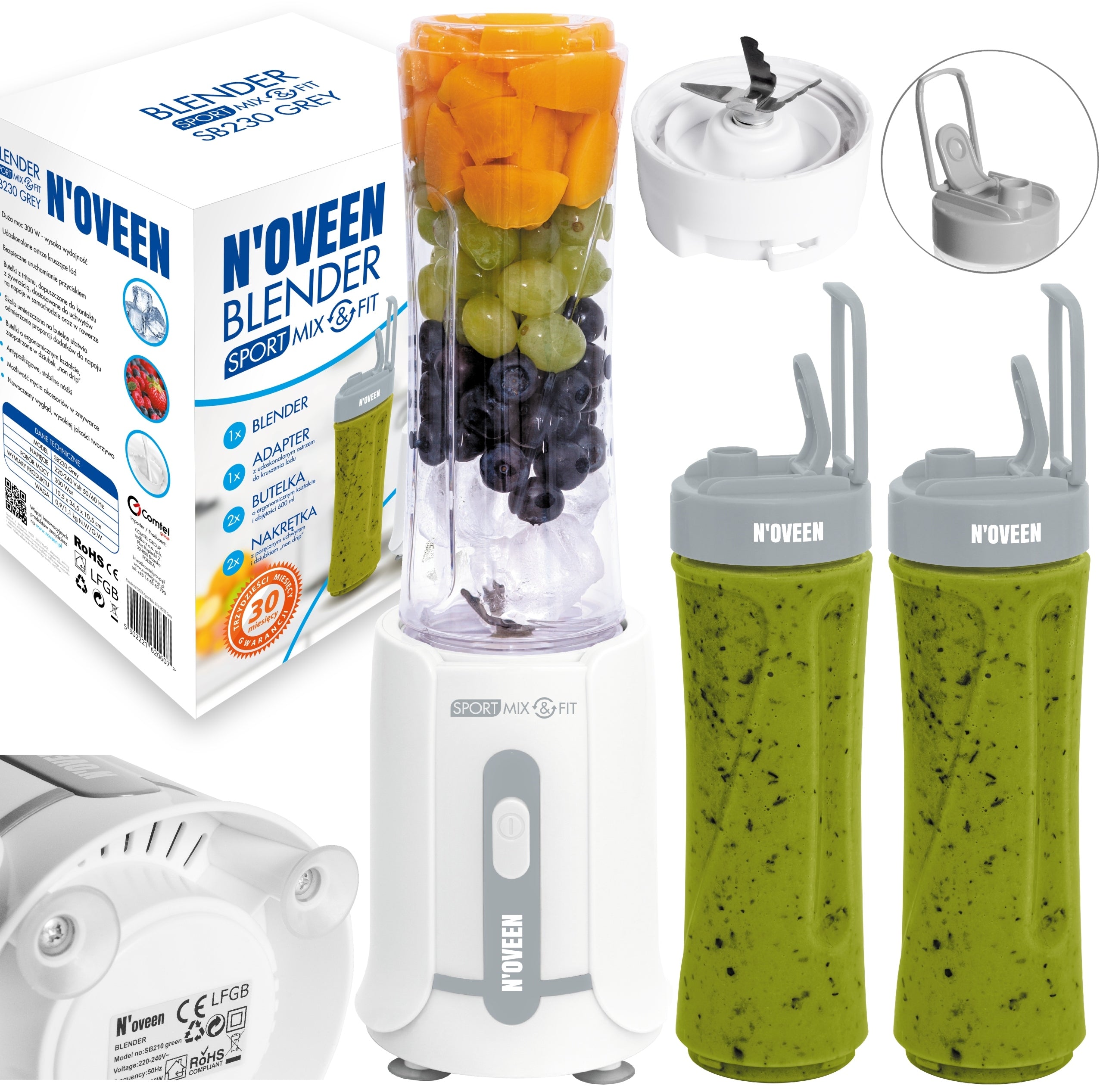 BLENDER SMOOTHIE COCKTAIL NOVEEN SB230 2 BOTTLES