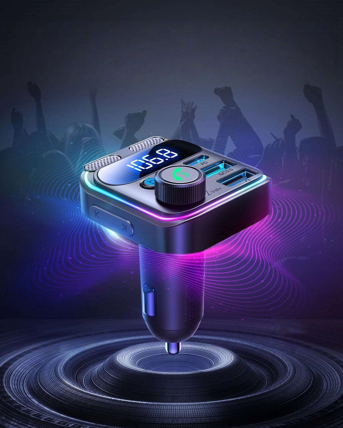 BLUETOOTH CAR TRANSMITTER PD45W QC36W 3 Music Modes 2 Microphones Packaging status original