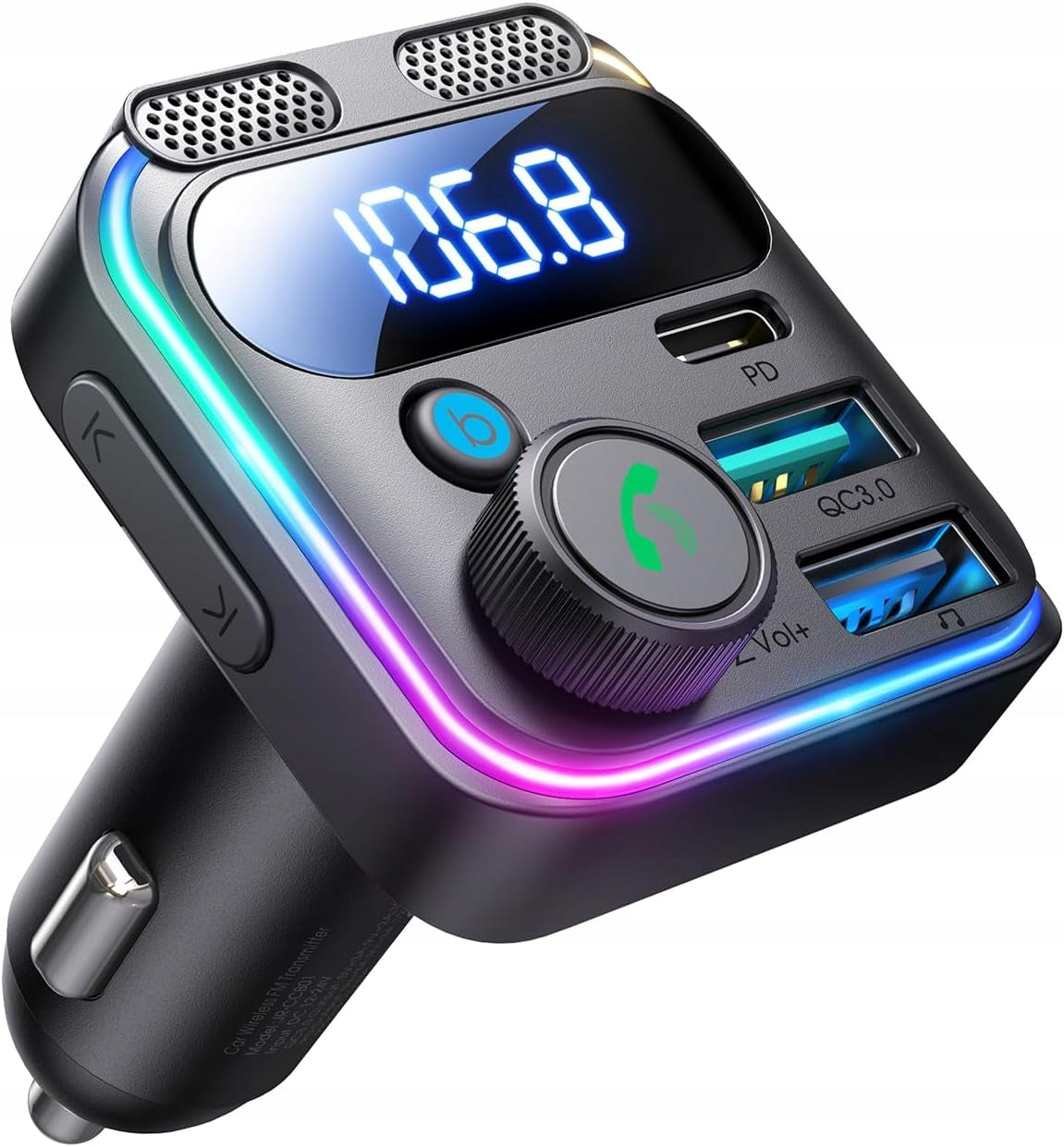 BLUETOOTH CAR TRANSMITTER PD45W QC36W 3 Music Modes 2 Microphones