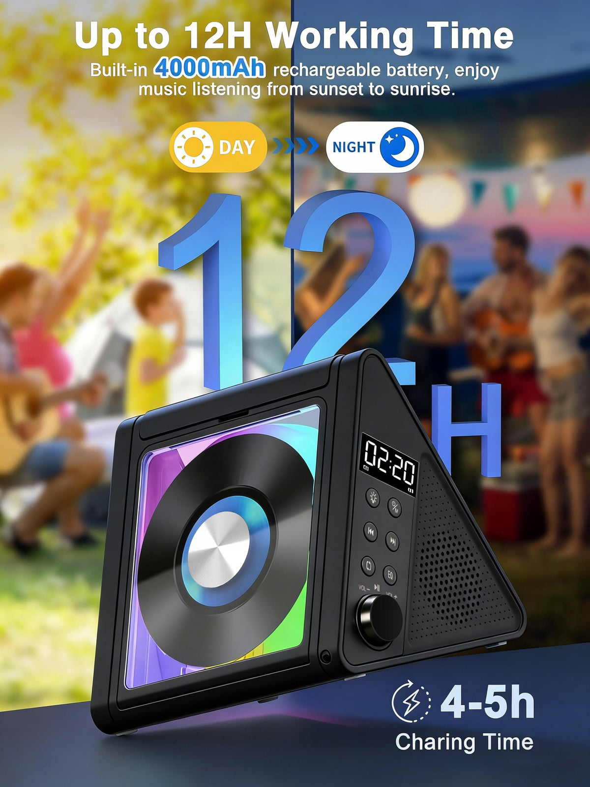 BLUETOOTH CD PLAYER PORTABLE RADIO FM DISCMAN MP3 SPEAKERS RGB 6-COLOR Packaging status original