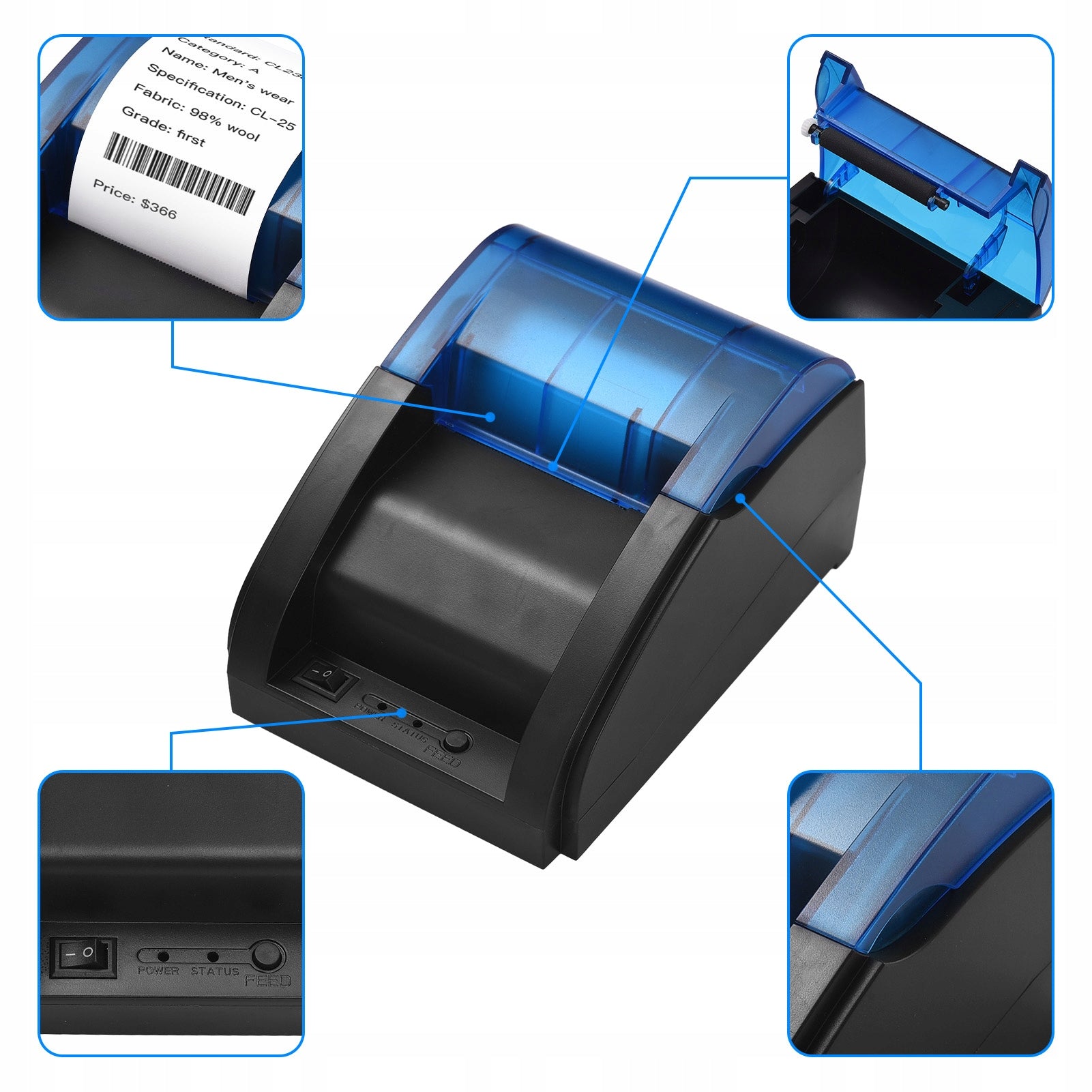 BLUETOOTH SELF-ADHESIVE STICKER LABEL THERMAL PRINTER Manufacturer code 076634