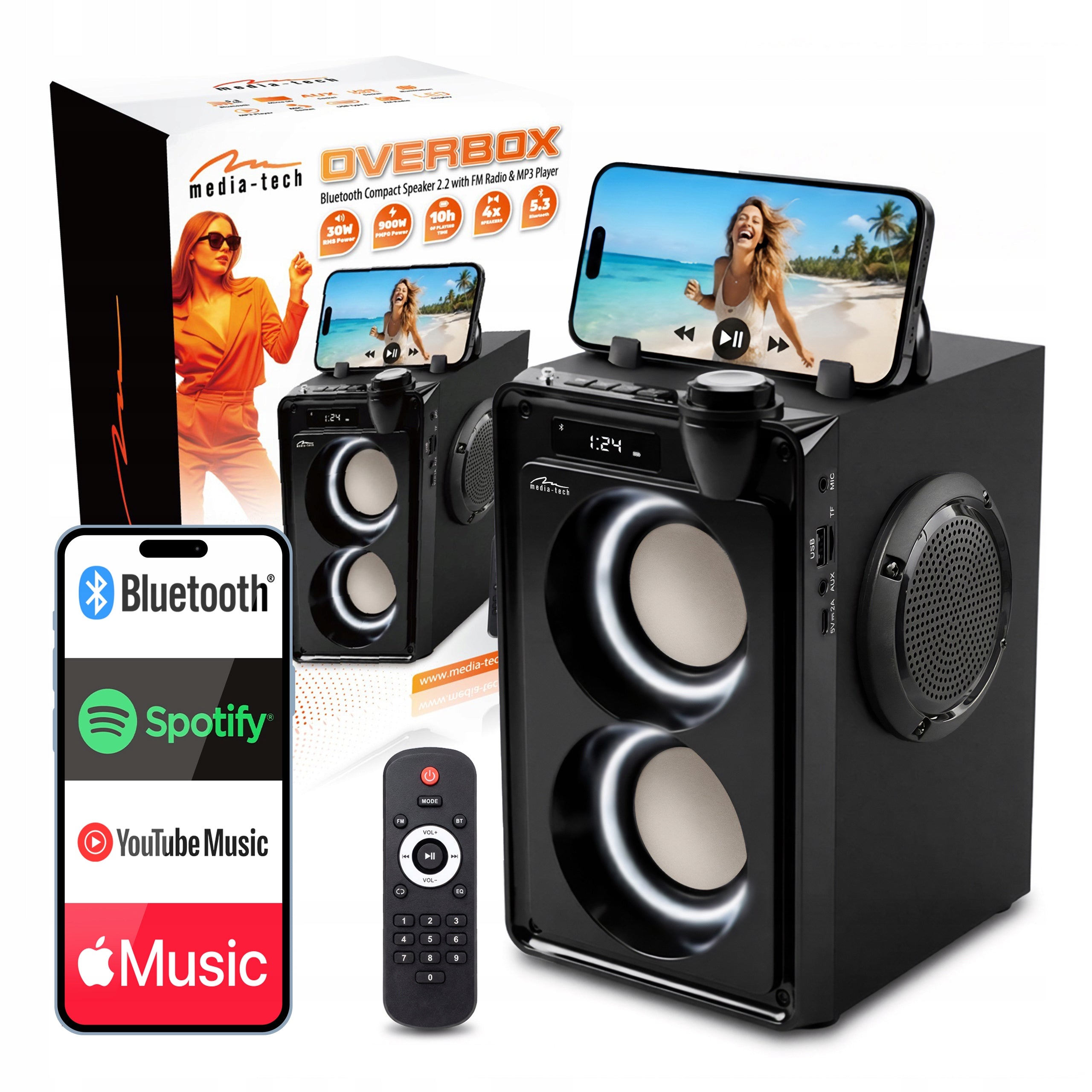 BLUETOOTH SPEAKER OVER-BOX 900W BOOMBOX RADIO FM MP3 REMOTE CONTROL STEREO CONSTRUCTION
