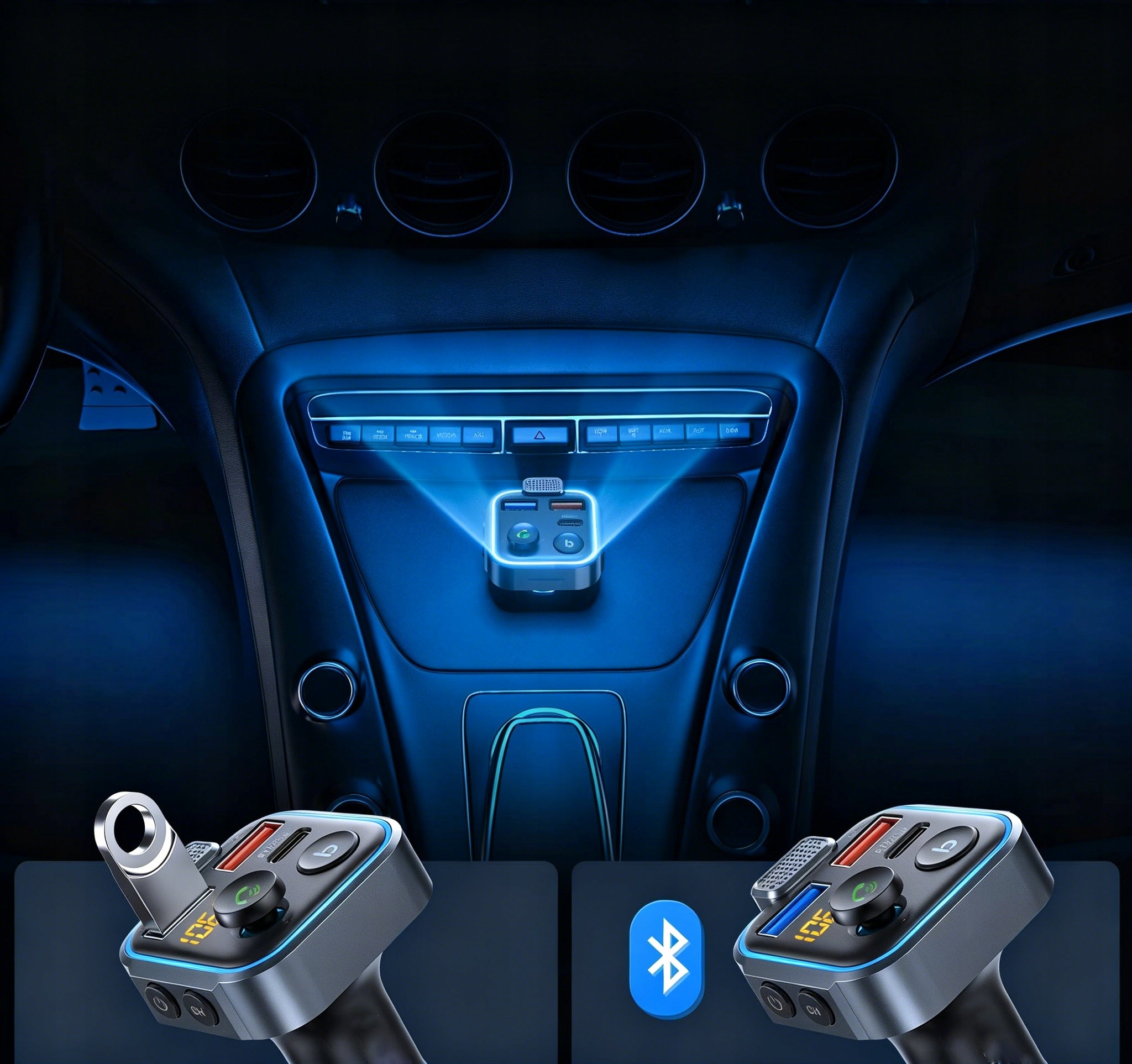 BLUETOOTH TRANSMITTER 5.1 FM USB CHARGER PD 20W QC 3.0 STRONG BASS MICROPHONE Packaging status original