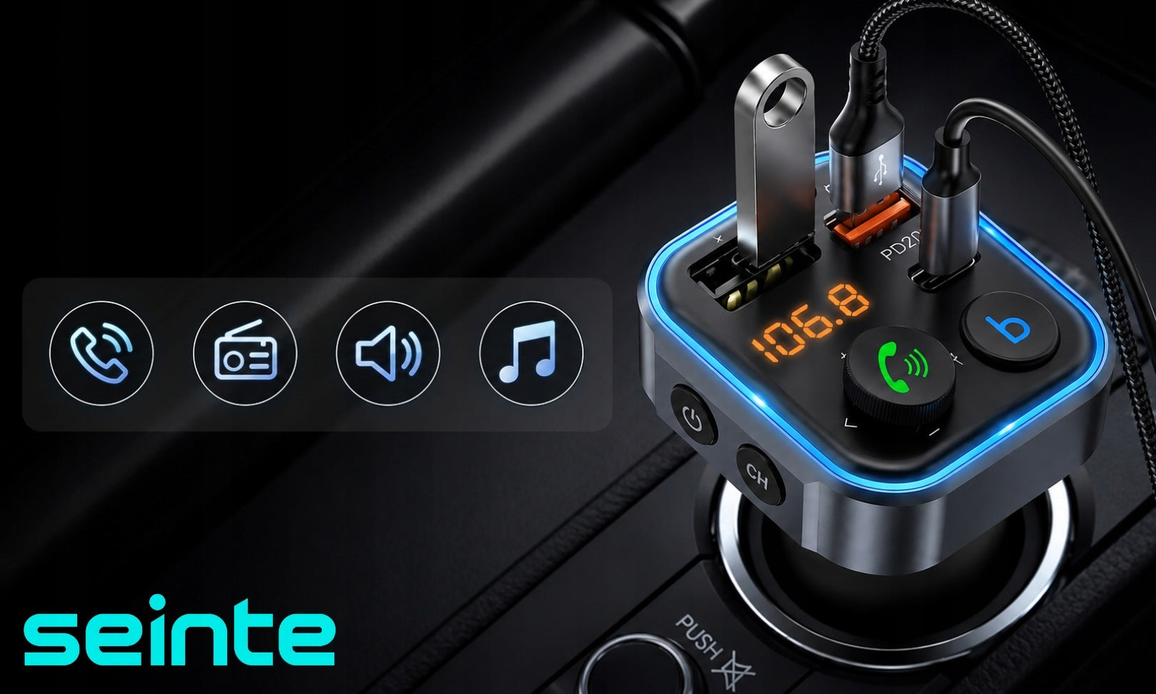 BLUETOOTH TRANSMITTER FM CAR USB-A USB-C CHARGER MP3 ADAPTER QC3.0 Packaging status original