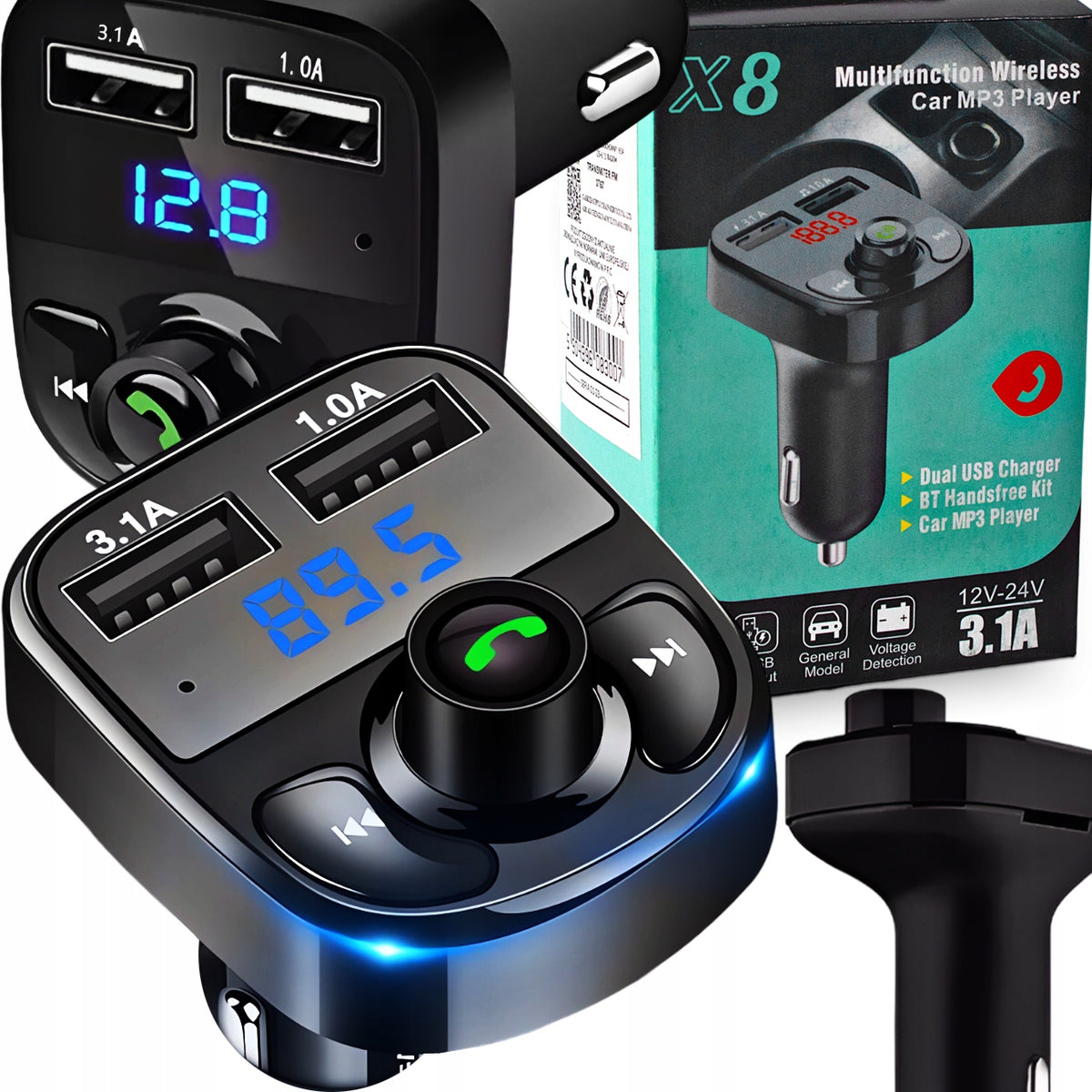 BLUETOOTH TRANSMITTER FM MP3 CHARGER PLAYER 2X USB AUDIO BT