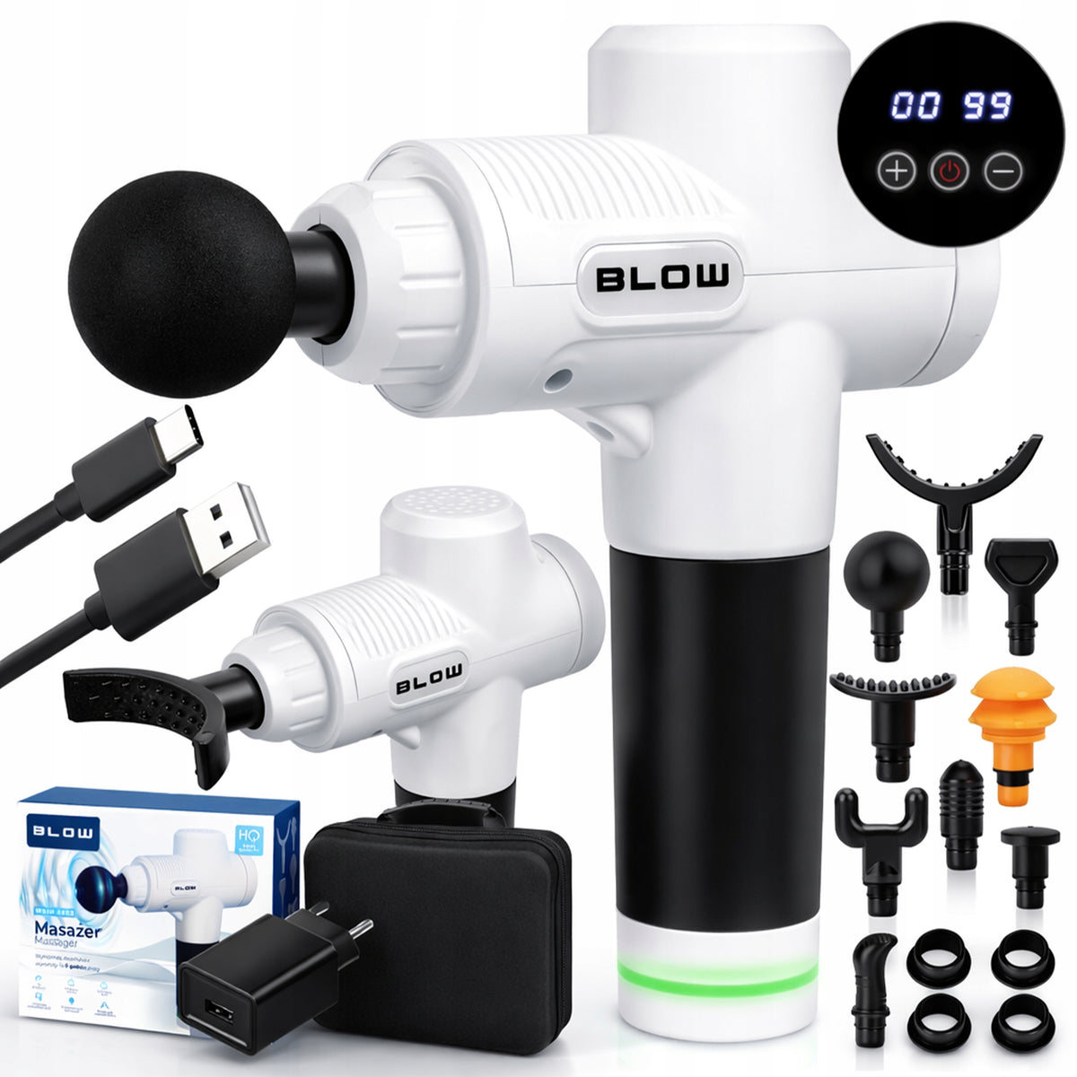 BODY BACK MASSAGE GUN SET OF TIPS WHITE