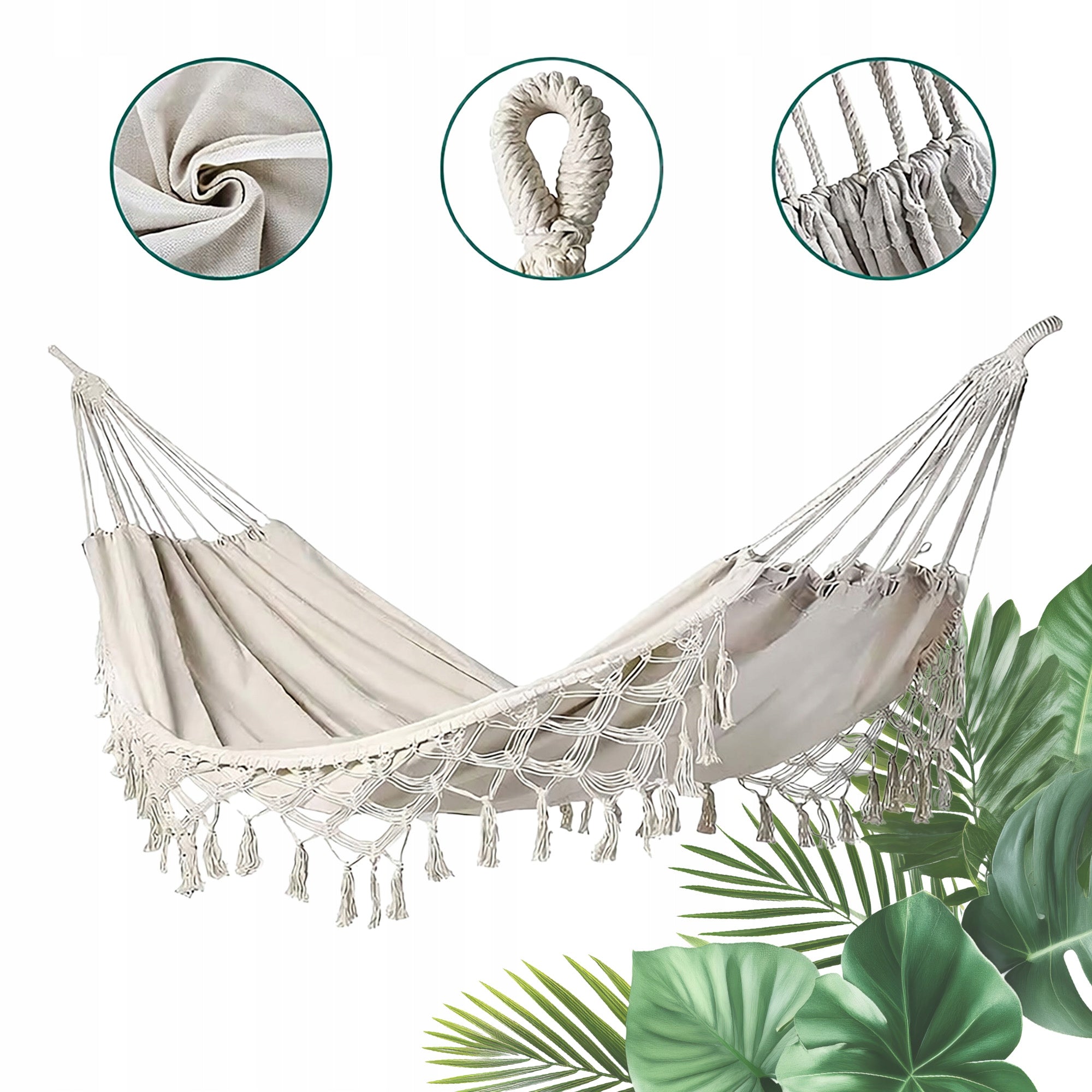 BOHO HAMMOCK WITH FRINGES BRAZILIAN BEIGE CREAM GARDEN STRONG XXL CM