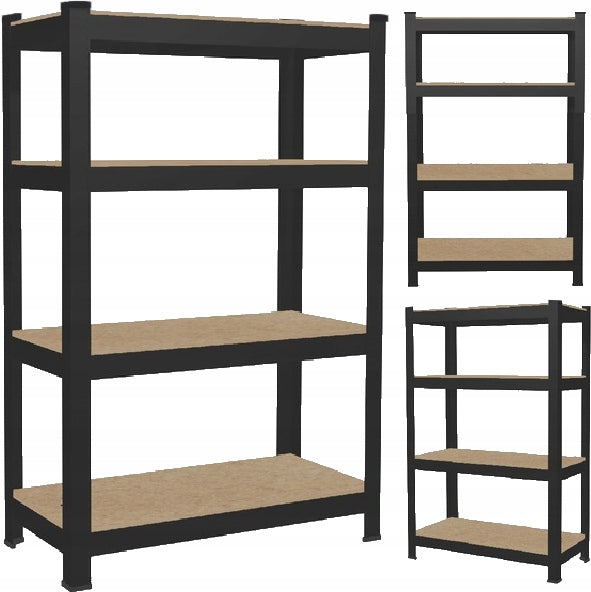 BOOKCASE 4-LEVEL WAREHOUSE GARAGE BLACK METAL 150x70x30 LIFTING CAPACITY SHELVES 150kg
