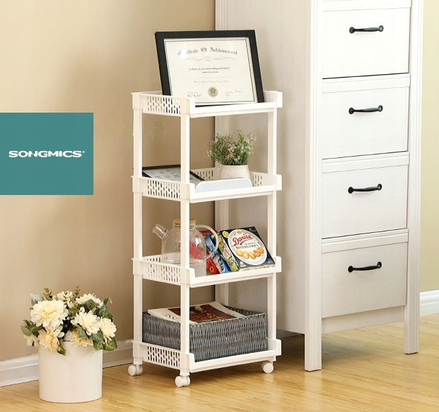 BOOKCASE 4 SHELVES TROLLEY ON WHEELS FOR KITCHEN FOR BATHROOM MOBILE Brand Songmics