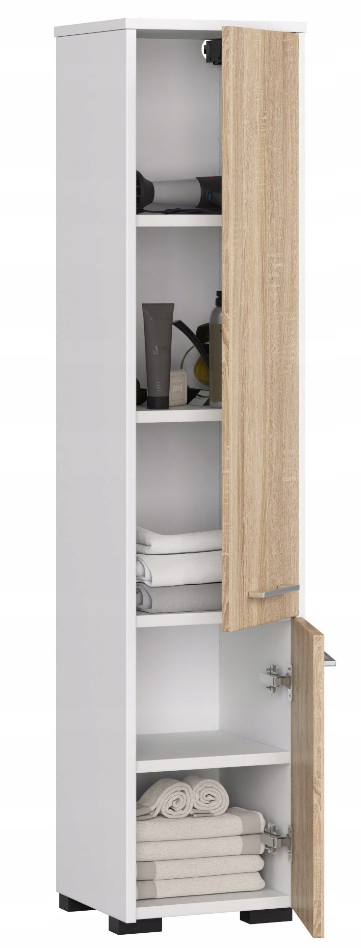 BOOKCASE BATHROOM FIN POST 30 2D 140cm WHITE / SONOMA Furniture color white