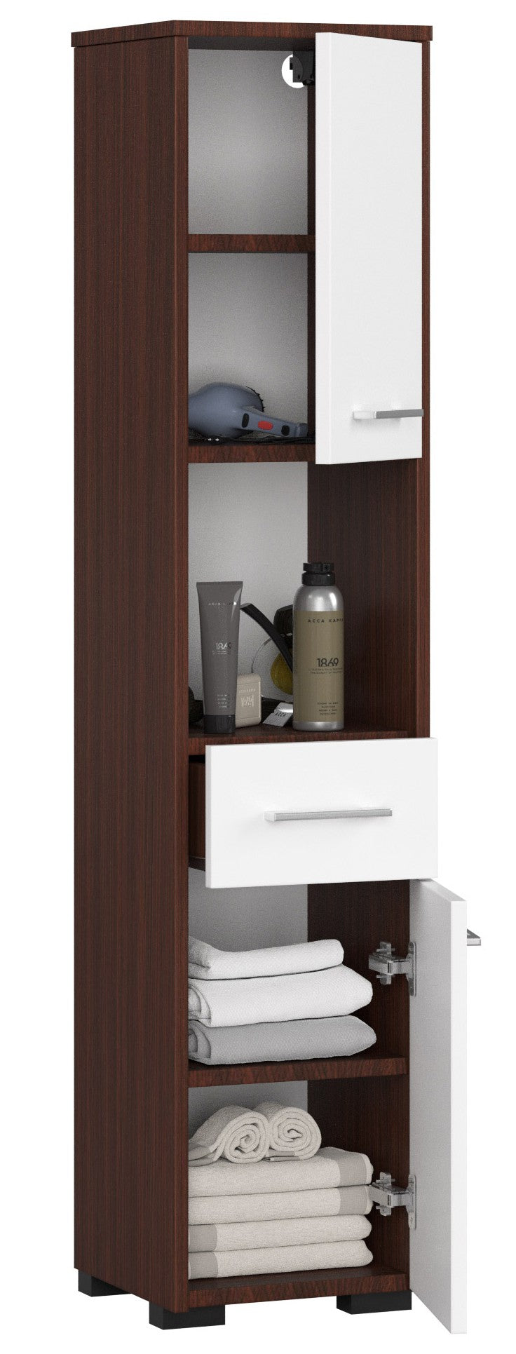 BOOKCASE BATHROOM FIN POST 30 2D 1SZ 1W 140cm PK VENGE / WHITE Furniture color wenge