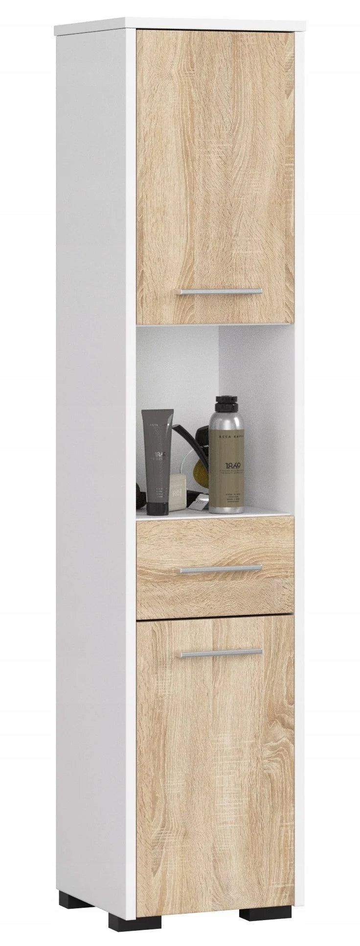 BOOKCASE BATHROOM FIN POST 30 2D 1SZ 1W 140cm PK WHITE / SONOMA