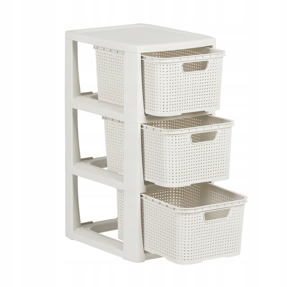 BOOKCASE CHEST OF DRAWERS BATHROOM CABINET SHELF WITH 3 BASKETS RATTAN BRANQ WHITE Manufacturer code brak