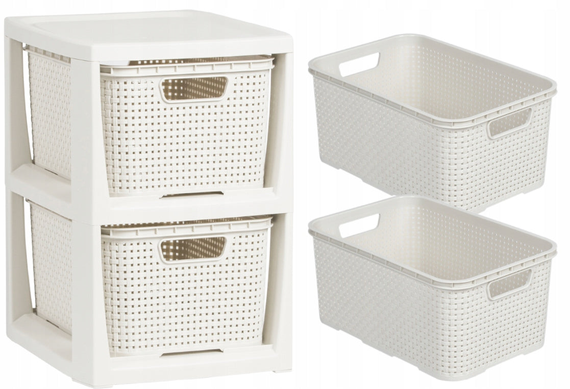 BOOKCASE CHEST OF DRAWERS RACK WITH 2 BASKETS RATTAN BRANQ 1727A