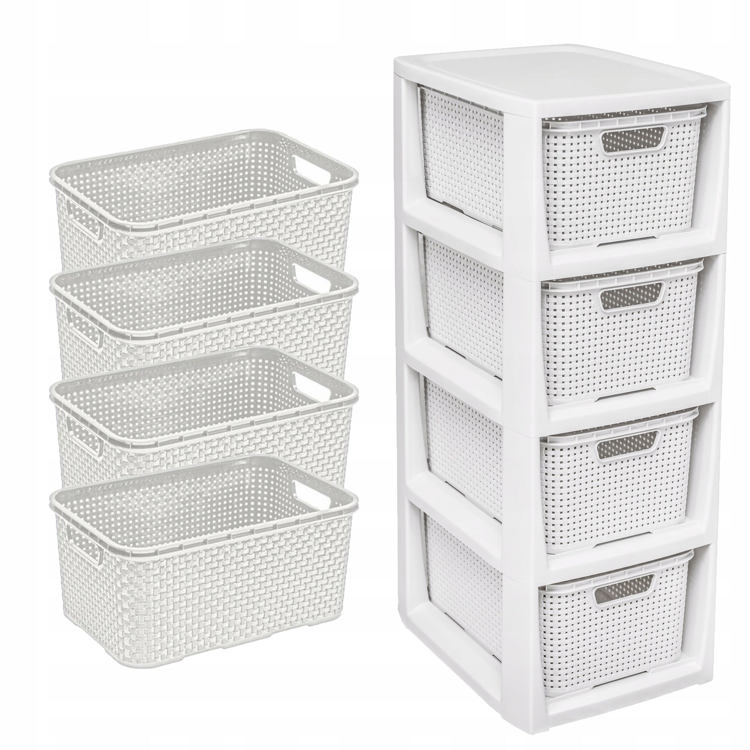 BOOKCASE CHEST OF DRAWERS RACK WITH 4 BASKETS BATHROOM CABINET RATTAN BRANQ 1726B Brand BranQ