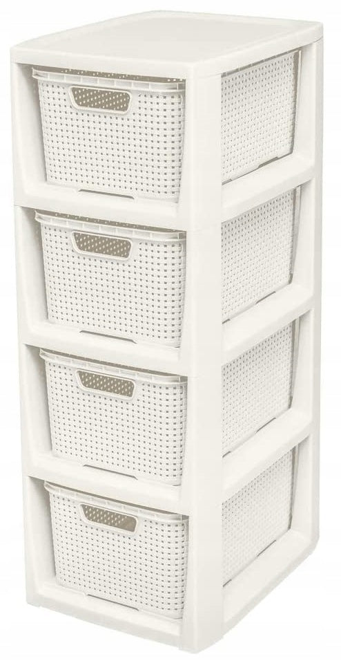 BOOKCASE CHEST OF DRAWERS RACK WITH 4 BASKETS BATHROOM CABINET RATTAN BRANQ 1726B