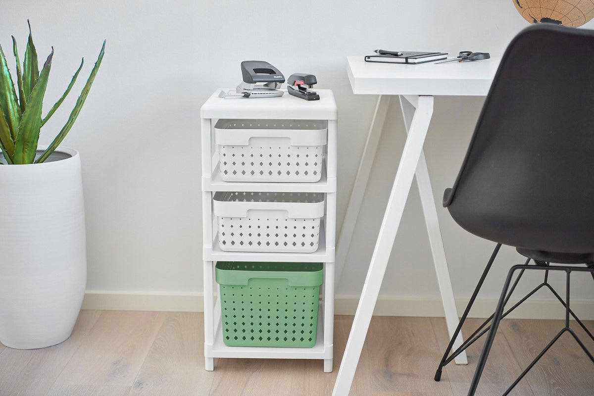 BOOKCASE WITH BASKETS Bathroom Shelf On Wheels Baskets White Green 36x31x66cm Furniture color white green