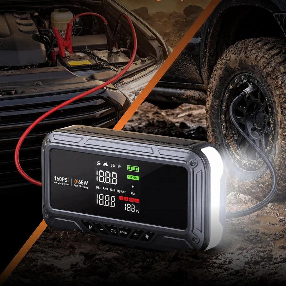 BOOSTER JUMP STARTER START 12V POWERBANK COMPRESSOR CAR PUMP 4IN1 Manufacturer code JS120 KOMPRESOR JUMP STARTER BOOSTER